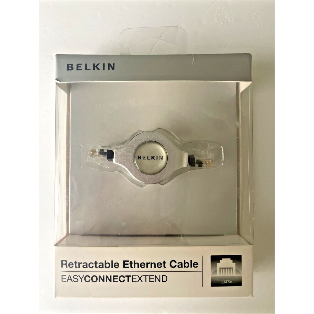 Belkin Retractable Ethernet Cable CAT5e Travel Laptop Network RJ45 Open Box